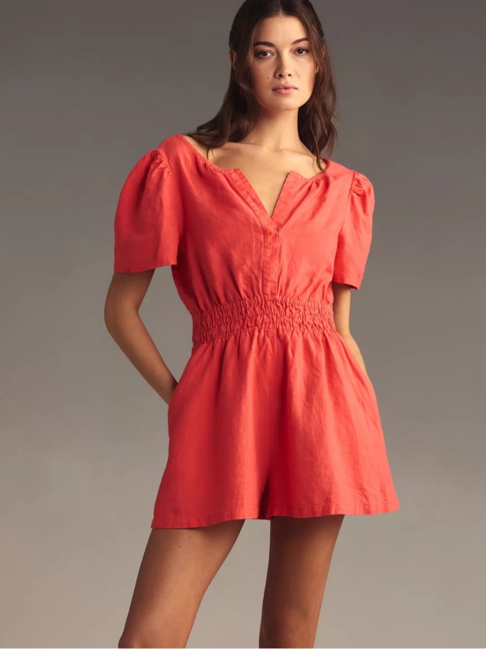 Anthropologie Somerset Romper cotton Coral Pink Medium